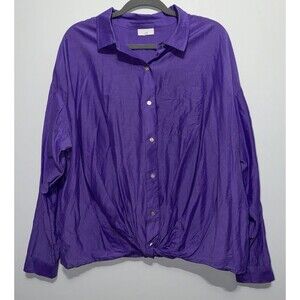 J Jill Shirt Womens X-Large  Purple Button Front Cotton Silk Blend Long Sleeve